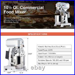 10 Qt Commercial Food Dough Mixer & 3 Speed Stainless Steel Food Mixing Machine