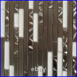 Brushed Swirl Stainless Steel Metal Mix White Glass Mosaic Backsplash Wall Tile