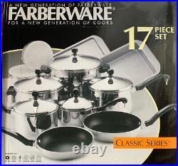 Farberware 17-Piece Classic Stainless Steel Cookware Set Mixing Bowls Pots Pans