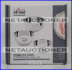 New ALL-CLAD Stainless Steel 1.5Qt, 3Qt & 5Qt Mixing Bowl Set Professional