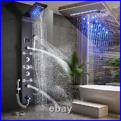 Stainless Steel Shower Panel Tower System LED Rain&Waterfall Massage Body Jet