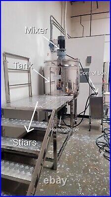 Stainless steel 500L mixing tank with homogenizer (inside) and mixer (inside)