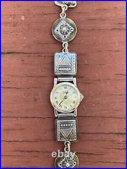 Vtg Tabra 925 Sterling Silver And Brass Mixed Metals Ladies Watch With Amber. 8